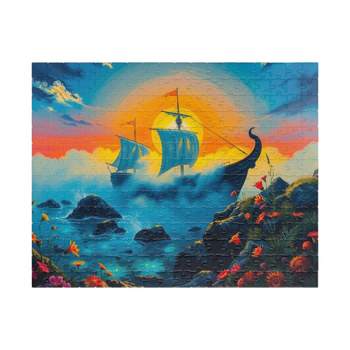 Haunting Skeletal Ship Jigsaw Puzzle, Nautical Sailing Gothic Puzzle, Ocean Theme Activity, Gift for Sea Lover, Family Game Night Activity