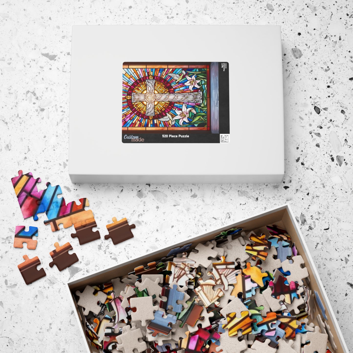 Stained Glass Cross Puzzle (110, 252, 520, 1014-piece), Faith-Based Religious Jigsaw Game, Colorful Puzzle for Christians and Puzzle Lovers