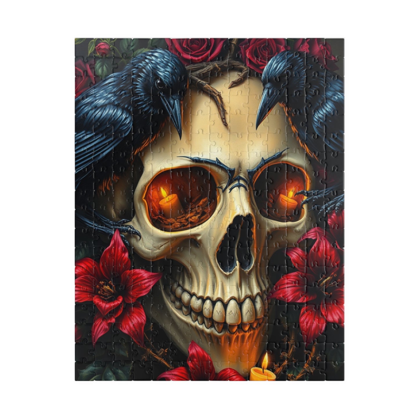 Skull and Roses Puzzle, Dark Floral Gothic Art Adult Jigsaw Game, Puzzle Gifts for Halloween, Mindfulness Solo Fun 252 pcs (Vertical) Puzzle The Puzzle Chest