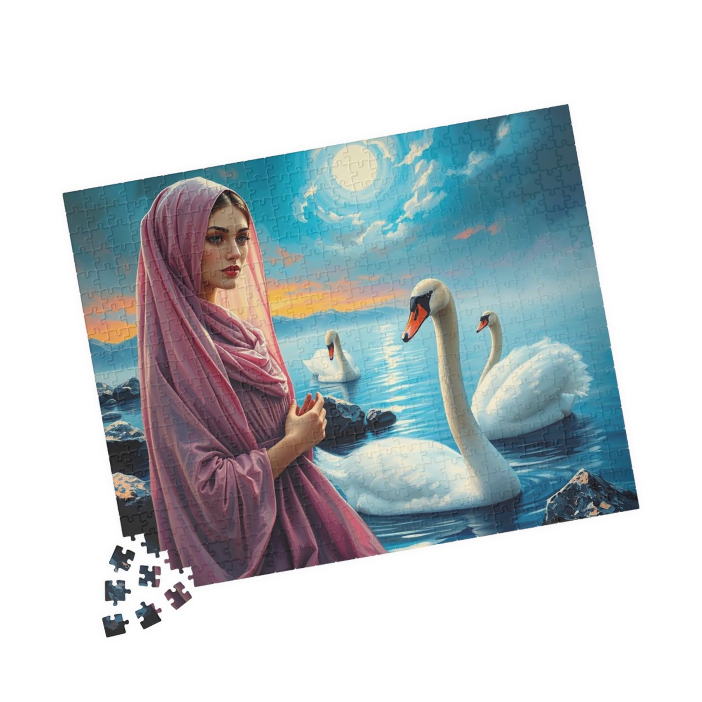 Echo of Avalon Jigsaw Puzzle, Mystic Lake with Swans Veiled Women, Dark Fantasy Puzzle, Gothic Puzzle Gift for Art Lover, Solo Fun, Game Night Puzzle The Puzzle Chest