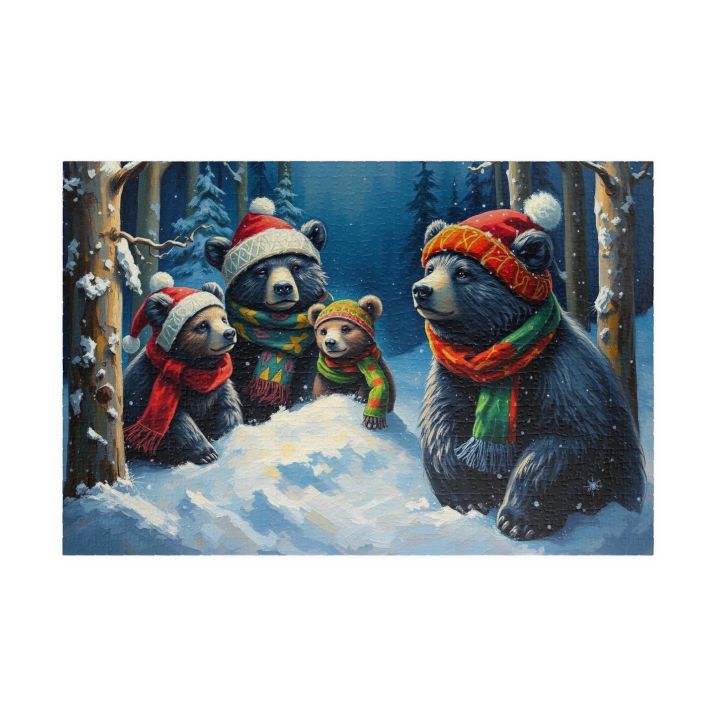 Christmas Bear Family Jigsaw Puzzle - 110, 252, 520, 1014 Pieces, Gift for Winter Nights, Family Games, Holiday Traditions, Home Decor