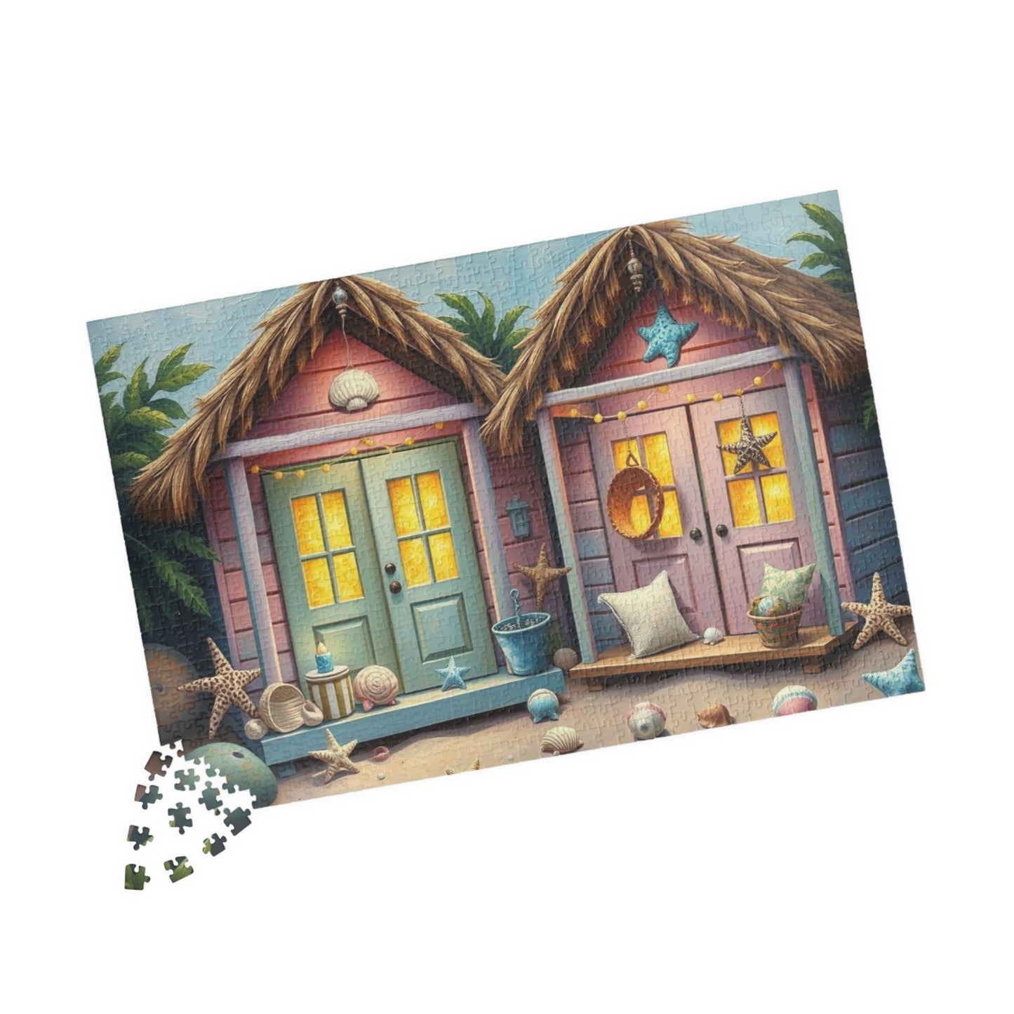 Seaside Charm Jigsaw Puzzle - Pastel Beach Huts, 110/252/520/1014-Piece Summer Vibes Beach House Puzzle for Fun, Gifts, Mental Stimulation Puzzle The Puzzle Chest