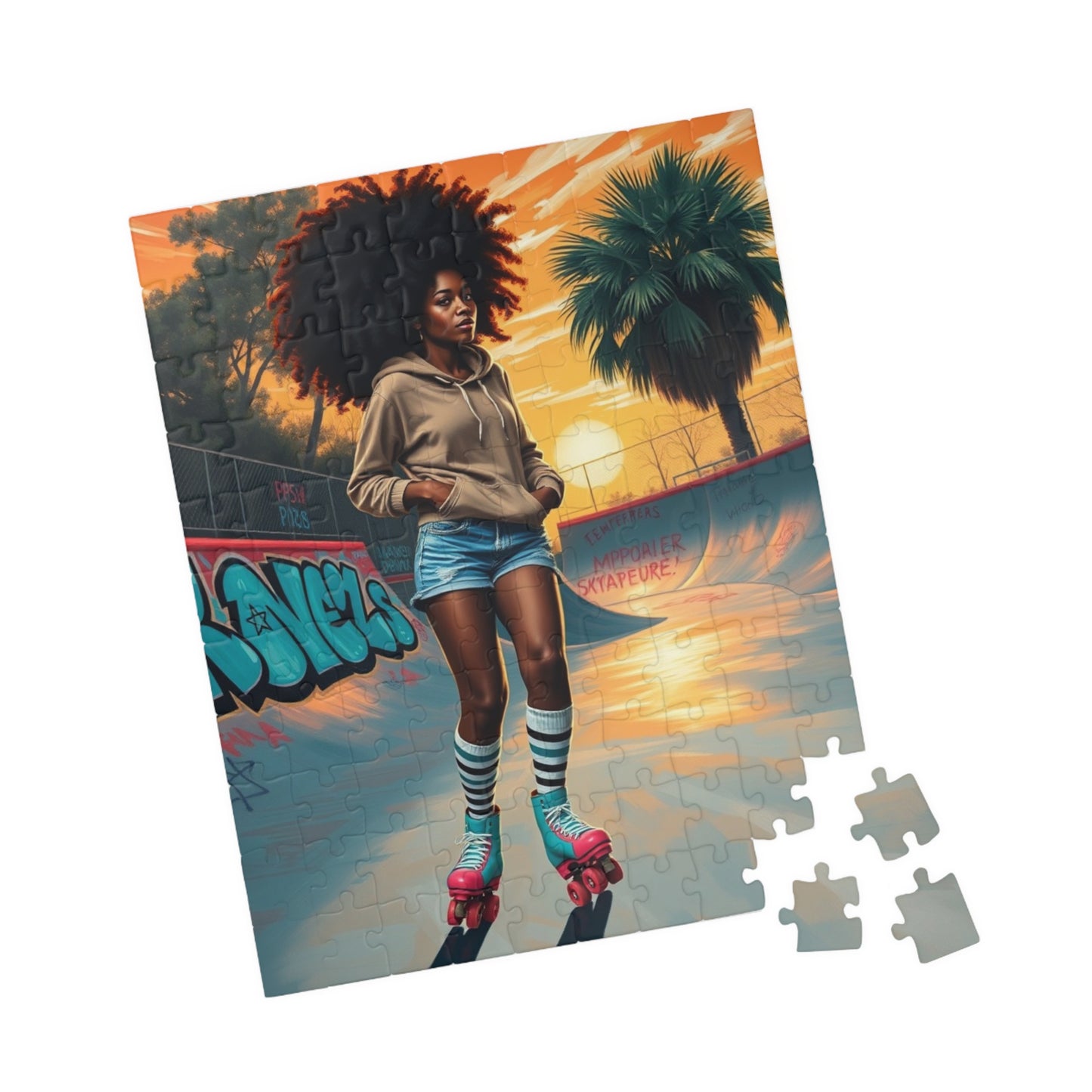 Skateboarder Jigsaw Puzzle, Retro Vibe African American Woman, Nostalgic Gift for Adults, Unique Game for Fun Family Night, Puzzle Lover Puzzle The Puzzle Chest