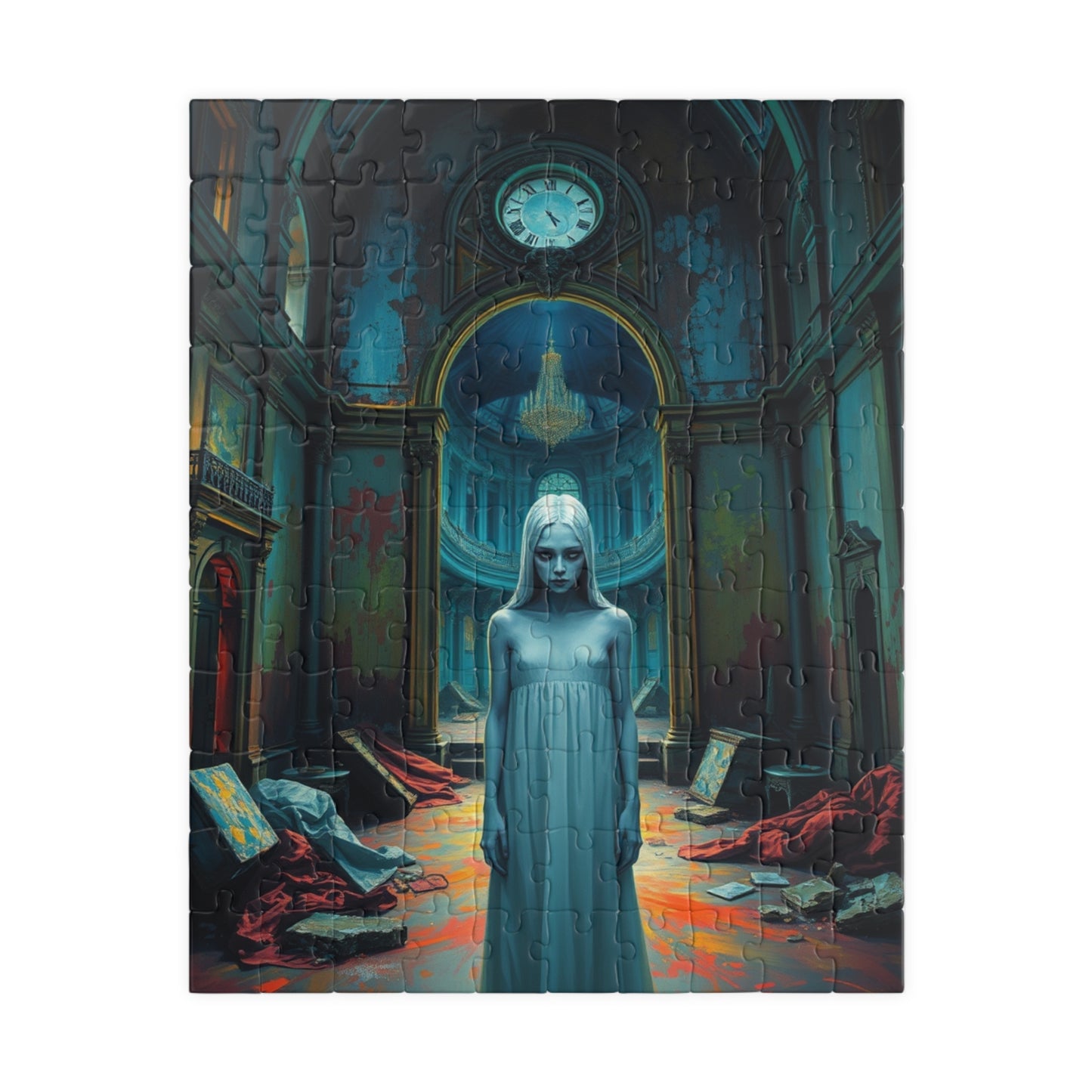 Gothic Puzzle, 110-1014 Piece, Grand Manor in Ruins with Pale Figure, Sorrowful Eyes, Adult Jigsaw Game, Halloween Decor, Haunted Mansion 110 pcs (Vertical) Puzzle The Puzzle Chest