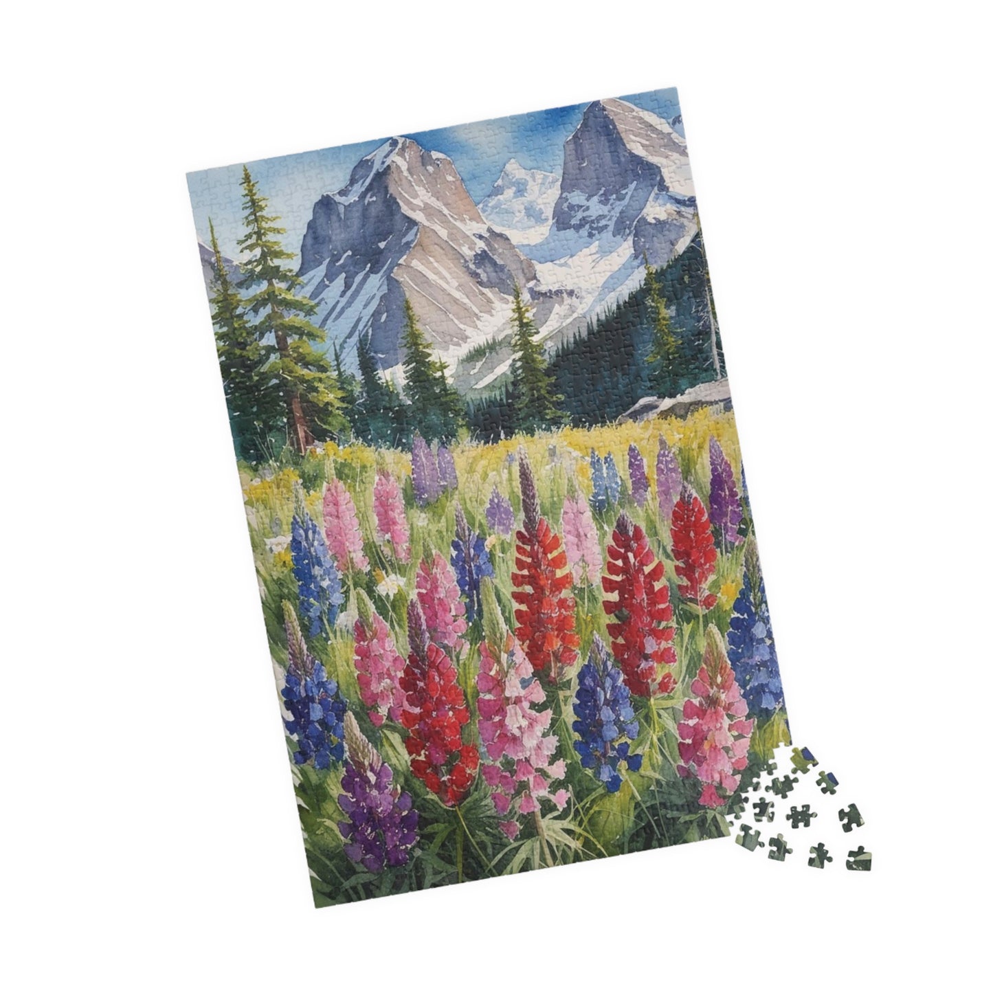 Floral Wildflower Puzzle, Landscape Alpine Meadow Jigsaw - Indian Paintbrush, Lupines, Snow-Capped Mountains, Fun Family Activity Game Night Puzzle The Puzzle Chest