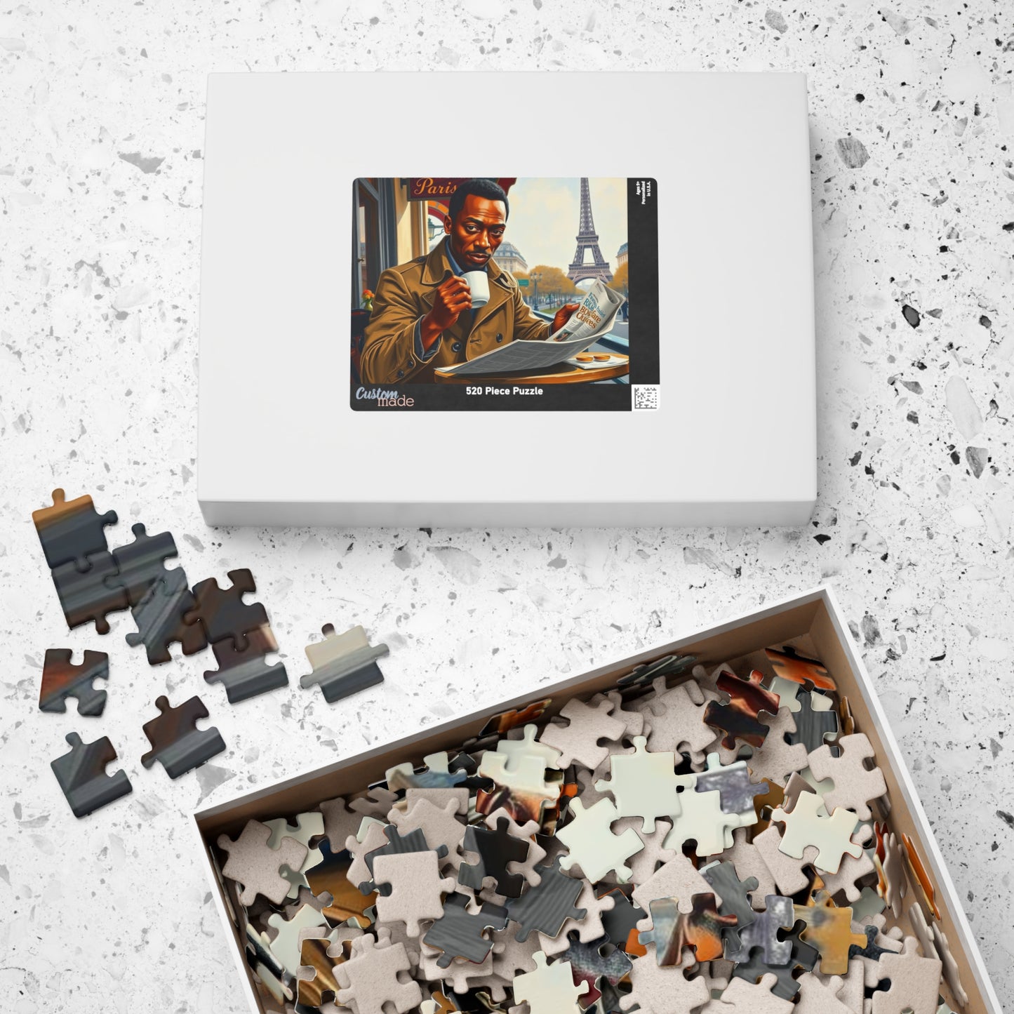 Parisian Café Puzzle - Black Man Reading a Newspaper | Relaxing Jigsaw Game, Puzzle Lover Gift for Friends, Home Entertainment, Family Fun Puzzle The Puzzle Chest
