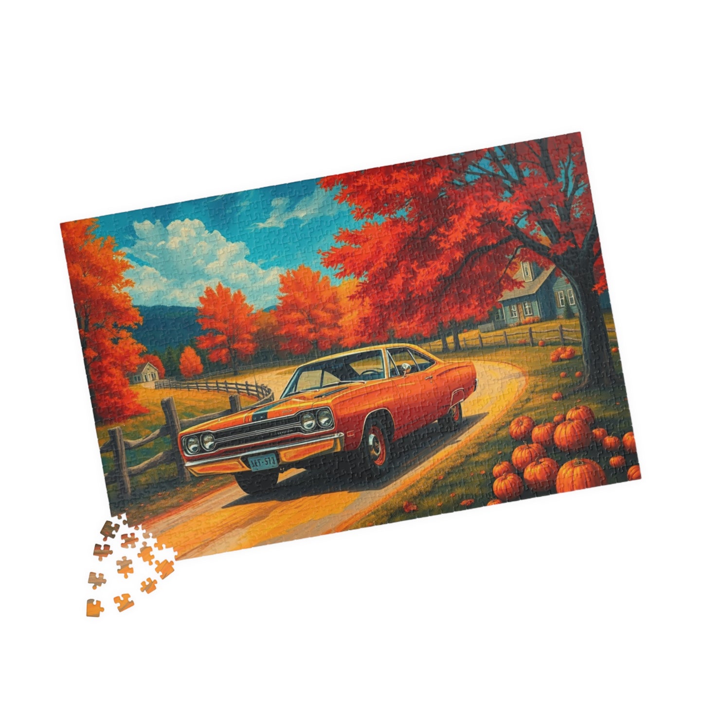 Autumn Vintage Car Puzzle, Orange 1969 Plymouth Road Runner, Retro Auto Jigsaw Game, Relaxing Fall Vibes, Gift for Car Lovers, Solo Fun Puzzle The Puzzle Chest