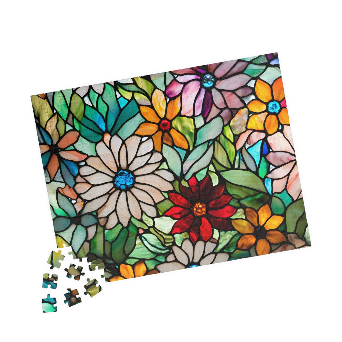 Floral Stained Glass Puzzle, Colorful Art Jigsaw Game for Adults, Puzzle Lover Gift for Friend, Family Game Night, Mindful Activity Puzzle The Puzzle Chest