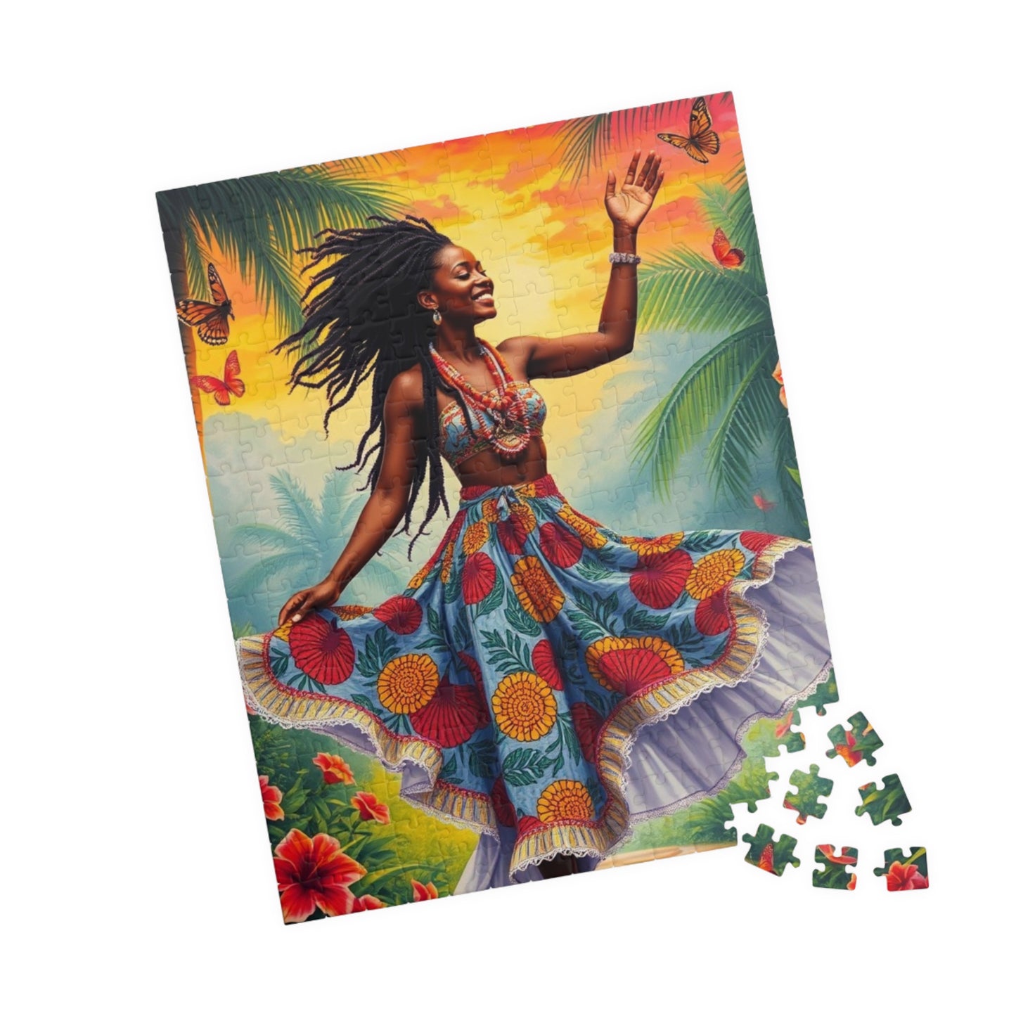 Vibrant Dance Puzzle Colorful Black Art Piece Puzzle, Afrocentric Tropical Vibe Jigsaw Game for Friend Gift for Art Lover Home Entertainment Puzzle The Puzzle Chest