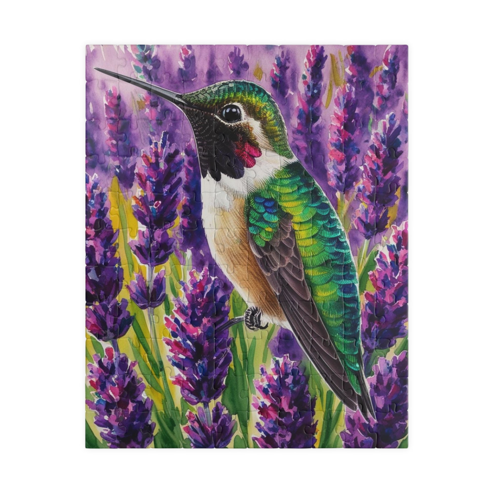 Bird and Flower Puzzle, Hummingbird Feathers and Lavender Field Jigsaw Game, Mind Challenge, Relaxation Activity for Animal Lover, Hobbyist 110 pcs (Vertical) Puzzle The Puzzle Chest