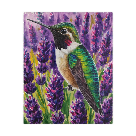 Bird and Flower Puzzle, Hummingbird Feathers and Lavender Field Jigsaw Game, Mind Challenge, Relaxation Activity for Animal Lover, Hobbyist 110 pcs (Vertical) Puzzle The Puzzle Chest