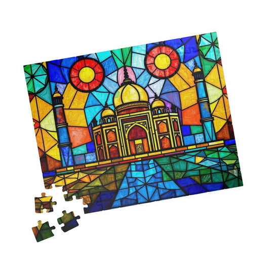 Taj Mahal Jigsaw Puzzle, Stained Glass Style Iconic Landmark Tabletop Game, Family Entertainment Quiet Time Activity, Hobby Puzzle Lover 110 pcs (Horizontal) Puzzle The Puzzle Chest