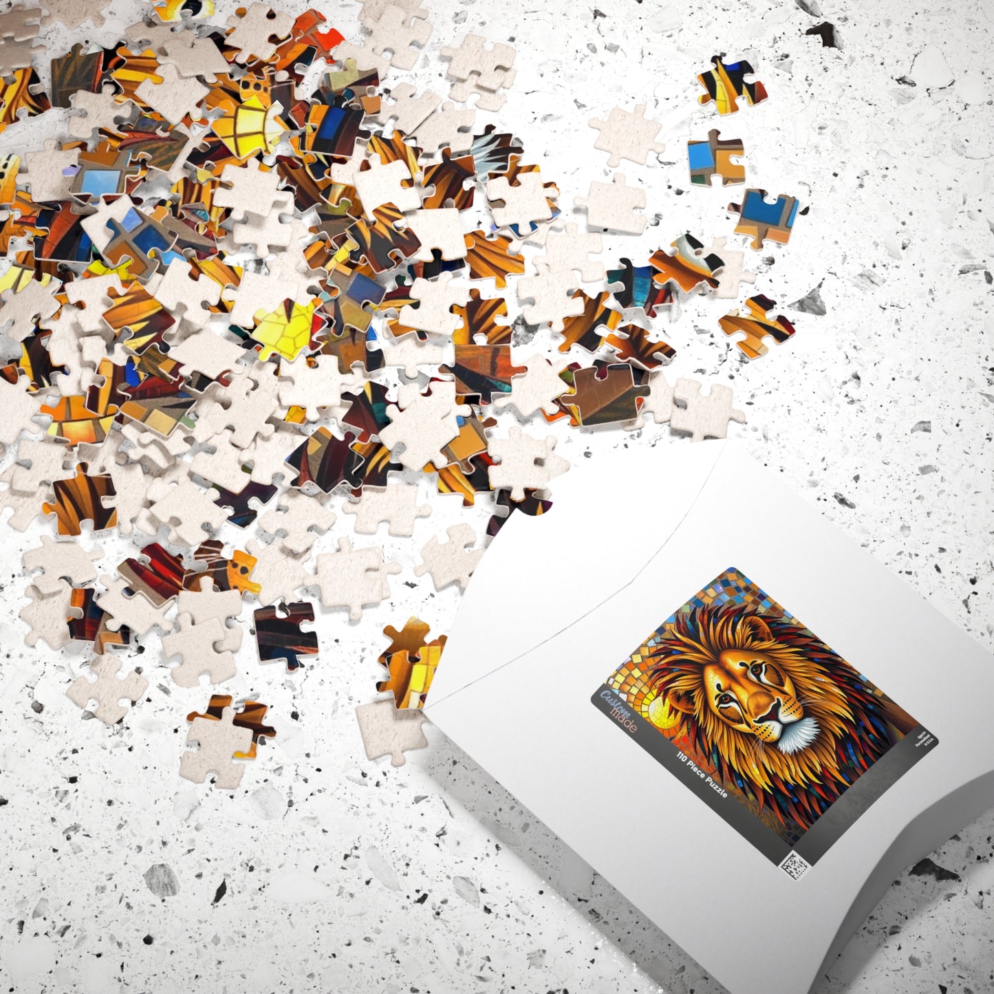Beautiful Mosaic Lion Jigsaw Puzzle, Majestic Colorful Animal Wildlife Game with Vibrant Savannah Sunset, Animal Lover Art Fan Unique Gift Puzzle The Puzzle Chest