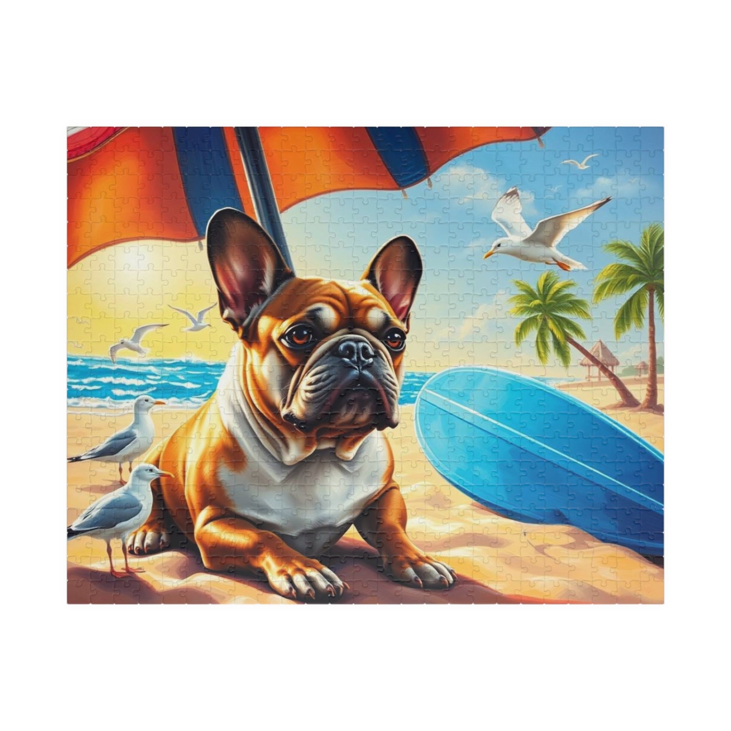 Beach Dog Puzzle - French Bulldog Jigsaw Game for Adults, Animal Lover Gift for Friend, Family Game Night, Brain Teaser, Relaxation Activity