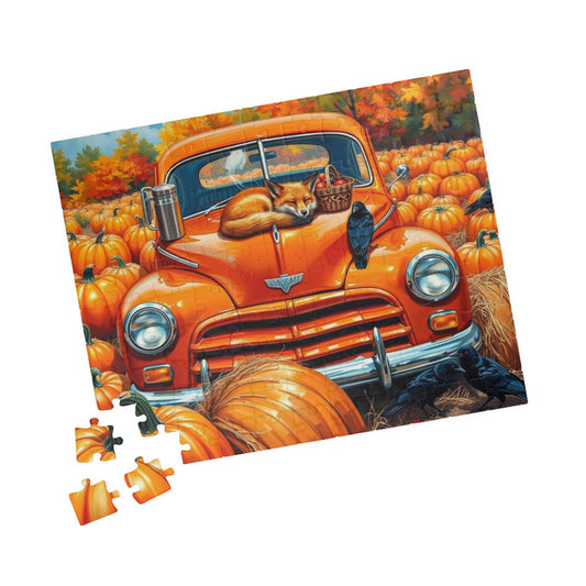 Pumpkin Patch Visit Jigsaw Puzzle - Autumn Themed Vintage Truck with Fox, Family Activity, Fall Decor, Gift Idea, Home Entertainment Puzzle The Puzzle Chest