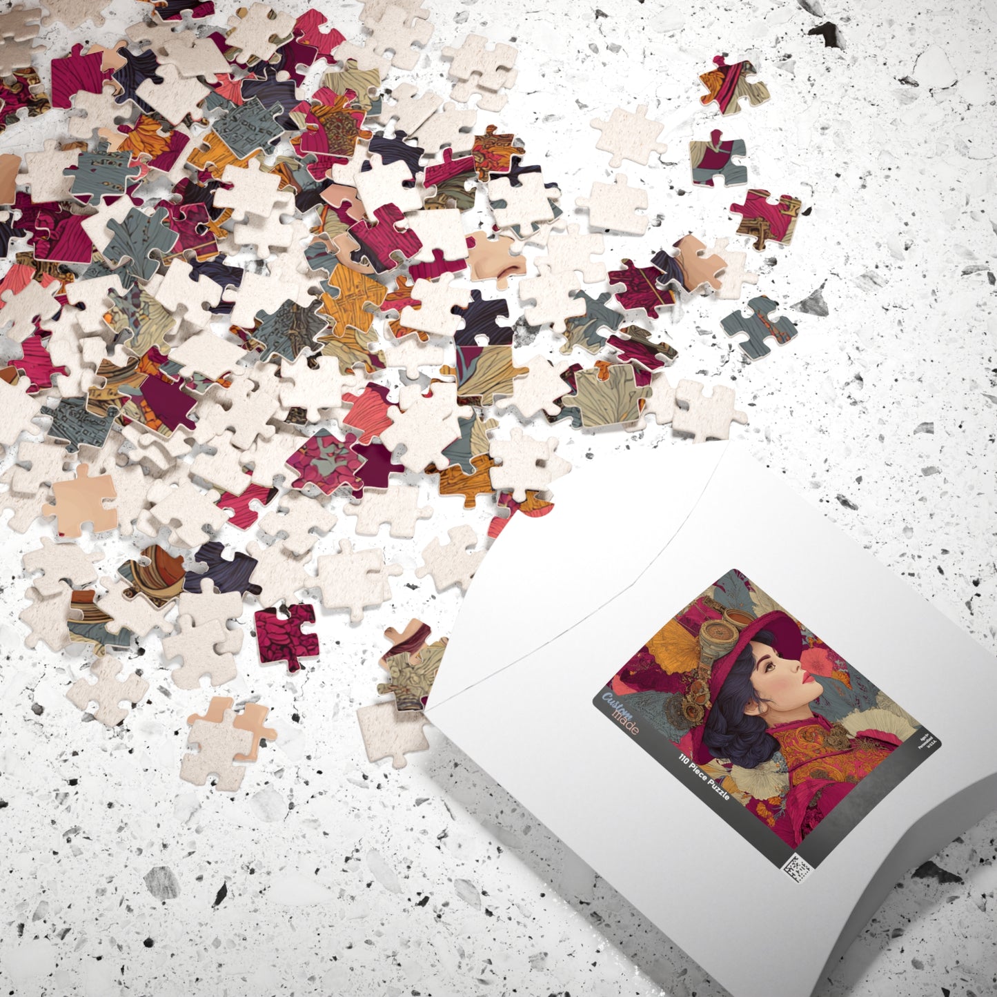 Vibrant Steampunk Lady Jigsaw Puzzle – Artistic Floral Background and Vintage Gear Hat Puzzle The Puzzle Chest