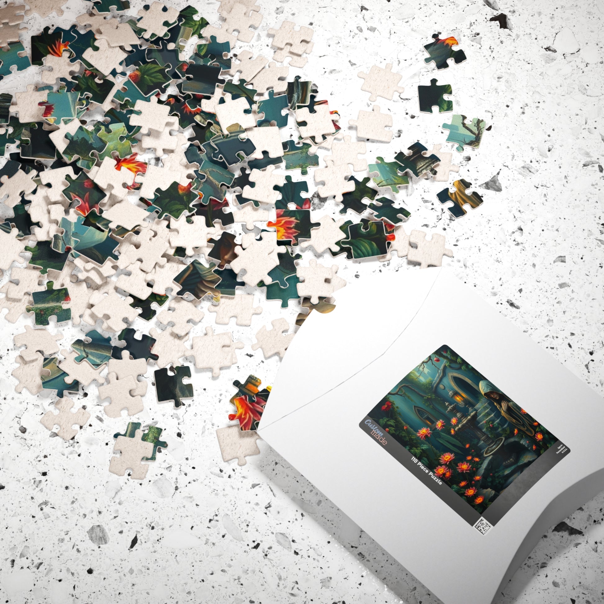 Gothic Garden Puzzle, Mysterious Bioluminescent Flowers & Stone Statues, 520-Piece Jigsaw, Dark Fantasy Art, Mystery Garden Puzzle, Fantasy Puzzle The Puzzle Chest