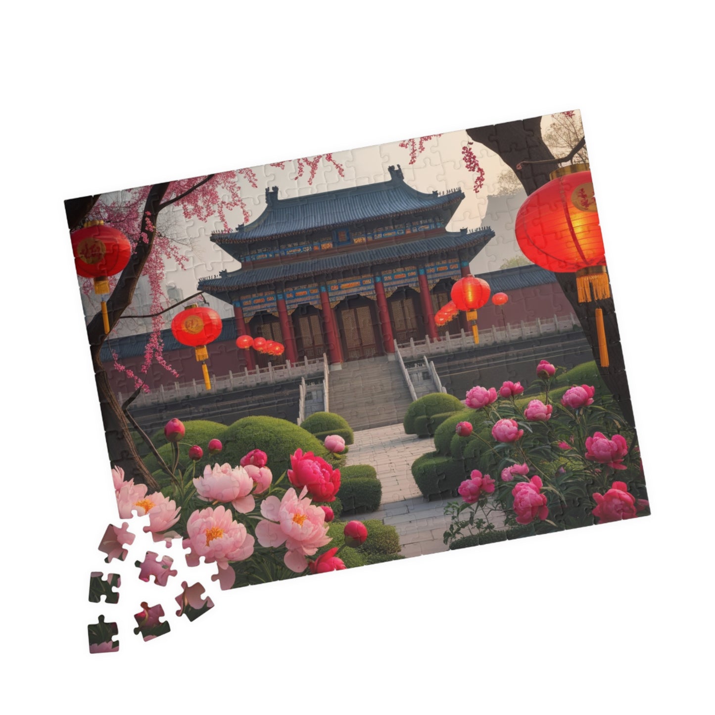 Forbidden City Beijing Jigsaw Puzzle with Peonies and Lanterns, 252 520 1014-Piece Puzzle, Chinese Landmark Gift, Creative Hobby Puzzle The Puzzle Chest