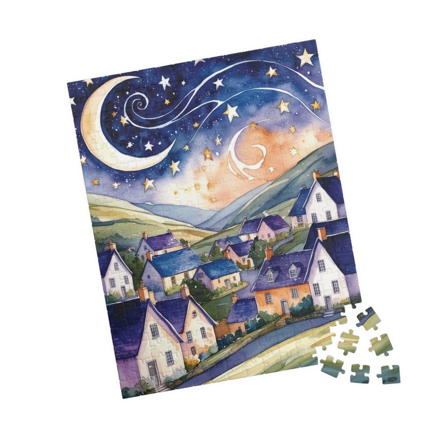 Starry Night Village Puzzle Moon and Star Jigsaw Game Night Family Activity Van Gogh Inspired Art Lover Gift for Puzzle Enthusiasts Relaxing