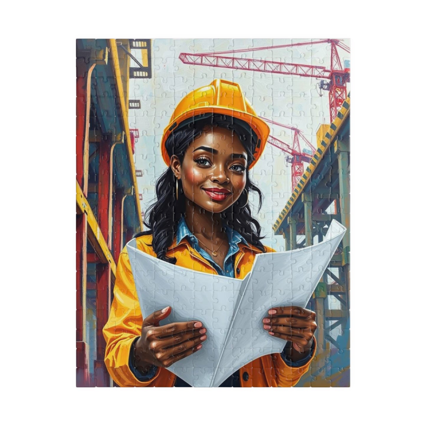 Construction Themed Puzzle - Black Woman Worker, Inspirational Black Art Jigsaw, African American Women's Empowerment Gift for Puzzle Lovers 252 pcs (Vertical) Puzzle The Puzzle Chest