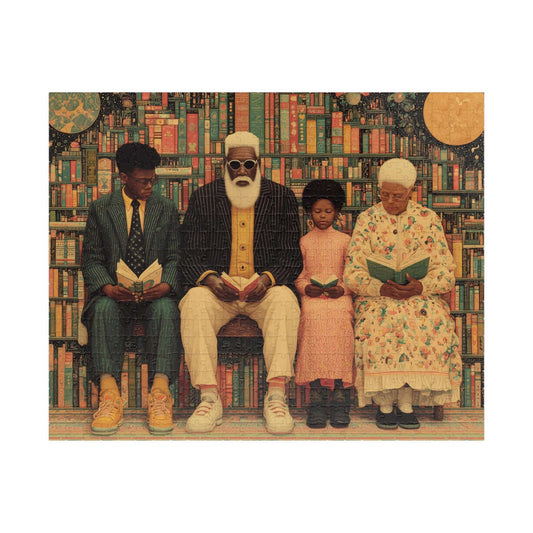 Black Art Jigsaw Puzzle - Afrocentric Community Library Scene with Family Reading Together, Thoughtful Holiday or Birthday Gift Puzzle The Puzzle Chest