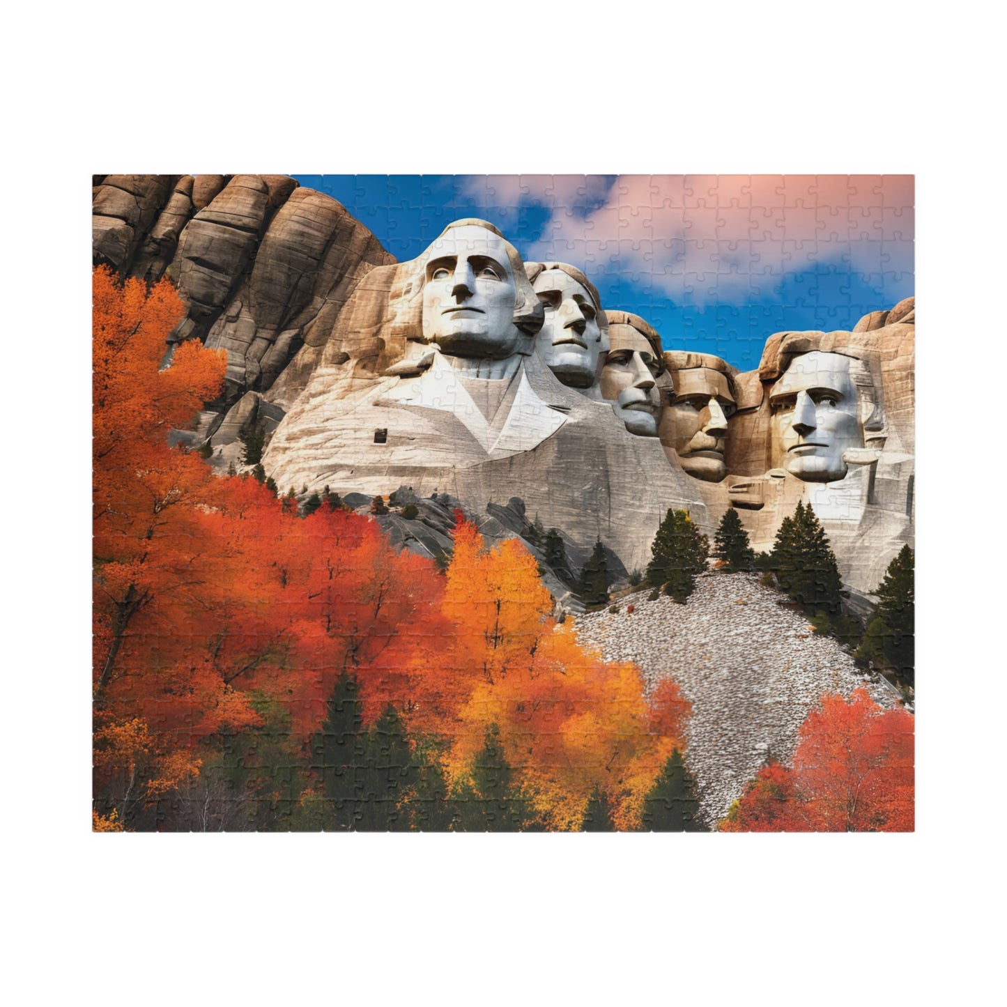 Fall Themed Mount Rushmore Jigsaw Puzzle with Autumn Leaves, Famous U.S. President South Dakota Landmark, Family Friendly Puzzle Lover Gift 520 pcs (Horizontal) Puzzle The Puzzle Chest