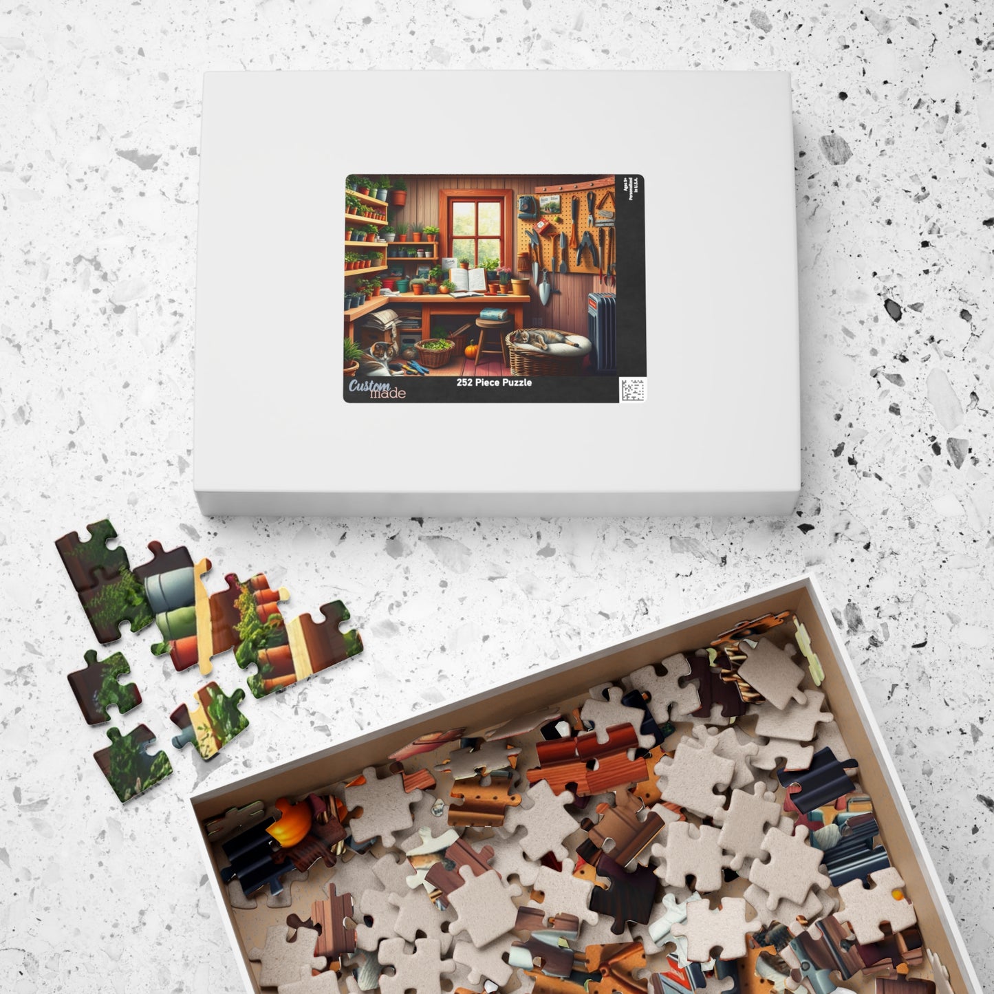 Quaint Garden Workshop Puzzle with Herbs, Tools, and Tabby Cats, Challenging Jigsaw Game, Plant Gardening Lover Best Unique Gift, Mindful Puzzle The Puzzle Chest