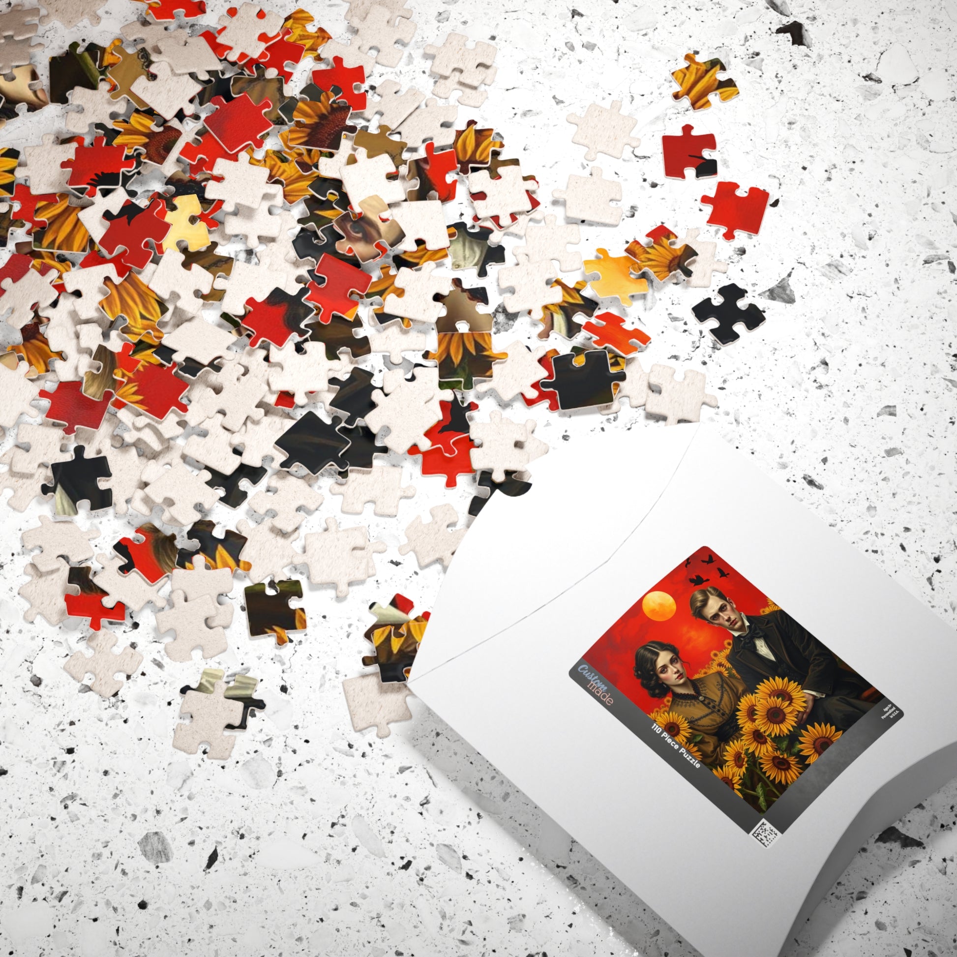 Vintage Sunflower Puzzle - Gothic Couple, Dark Fantasy Art Jigsaw Game, Creative Gift Idea for Friends, Family or Solo Fun, Brain Teaser Puzzle The Puzzle Chest