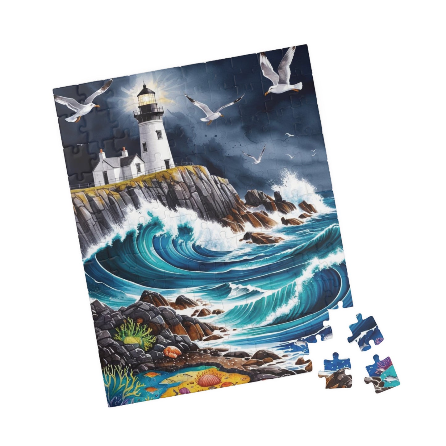 Scenic Rocky Shoreline Puzzle, Lighthouse Seaside Landscape Jigsaw Game, Family Game Night, Mindfulness Activity for Puzzle Lover Enthusiast Puzzle The Puzzle Chest