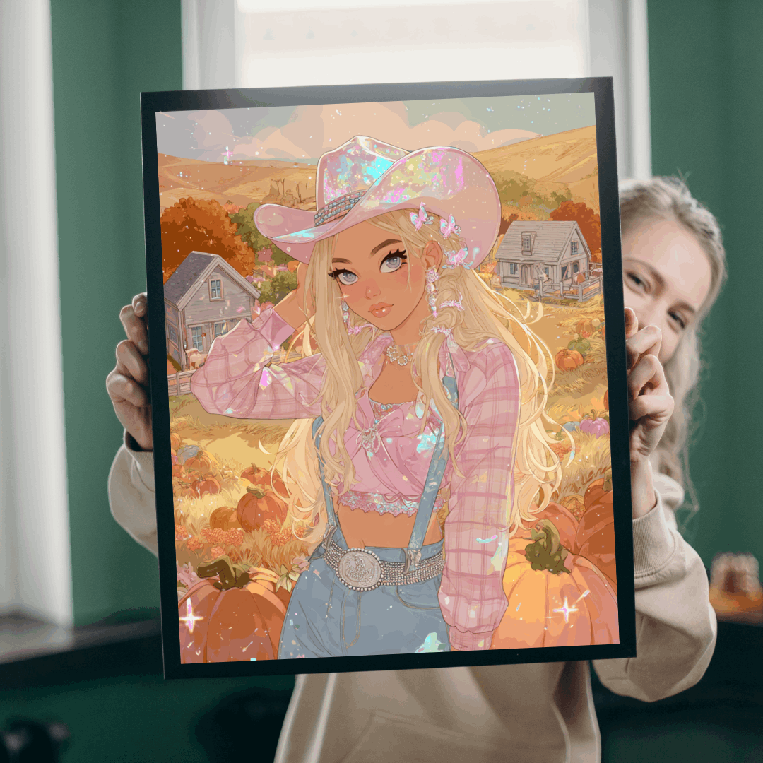 2000s Autumn Cowgirl Jigsaw Puzzle - Glittery Harvest, Retro Y2K Illustration, Holiday Birthday Gift for Puzzle Lover Puzzle The Puzzle Chest