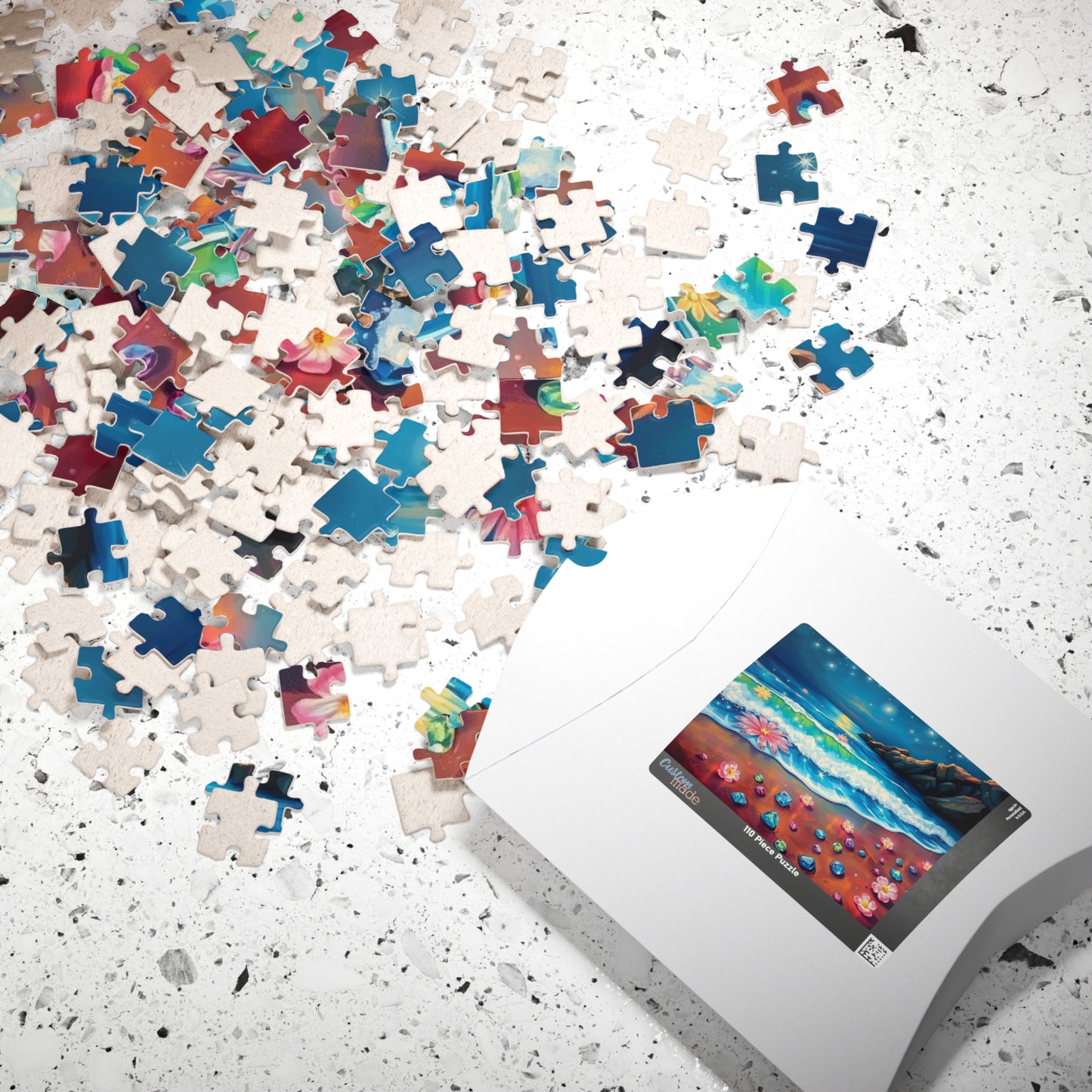 Lotus Shoreline Dreams - Surreal Beach Jigsaw Puzzle with Gems and Water Lilies, Gift for Ocean Lover, Coastal Home Décor, Family Activity Puzzle The Puzzle Chest