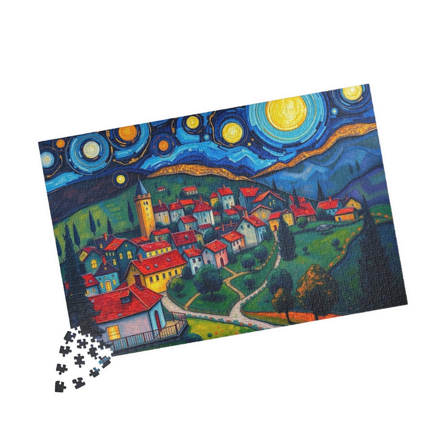 Beautiful Starry Night Village Jigsaw Puzzle Puzzle The Puzzle Chest