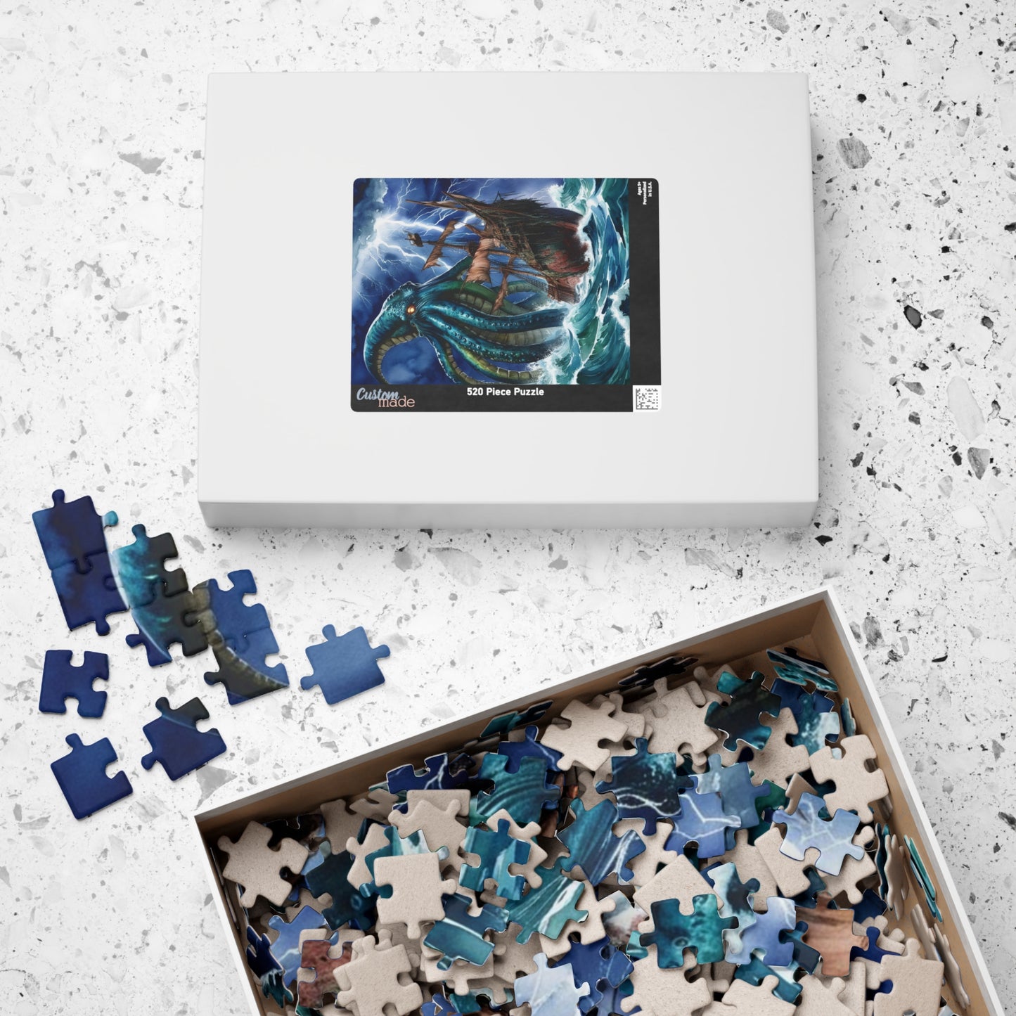 Kraken Puzzle, Mythical Creature Colossal Sea Monster Jigsaw, Pirate Ship Stormy Ocean Theme Tabletop Game for Adult Entertainment, Hobby