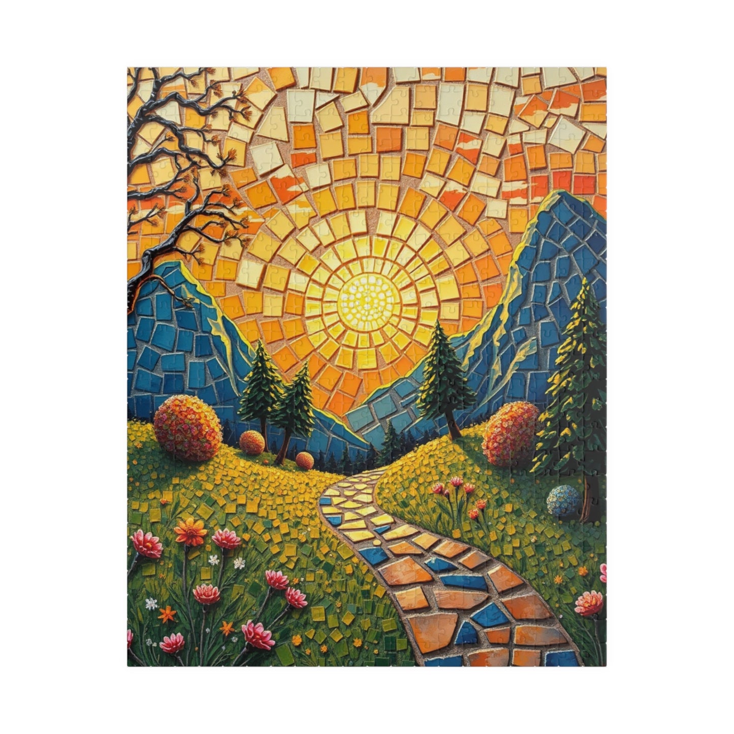 Vibrant Mosaic Landscape Puzzle, 110 to 1014 pieces, Colorful Nature Artwork, Fun Family Activity, Cozy Night In, Gift Idea, DIY Project 520 pcs (Vertical) Puzzle The Puzzle Chest