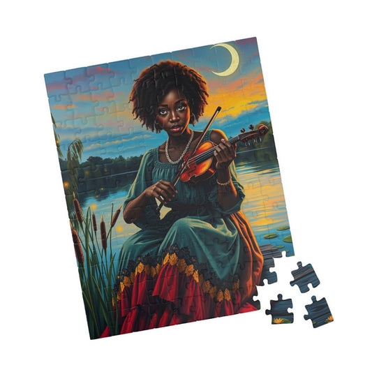 The Fiddler Jigsaw Puzzle - Twilight Serenade African American Woman Playing Fiddle, Afrocentric Art, Black Musician 110 pcs (Vertical) Puzzle The Puzzle Chest