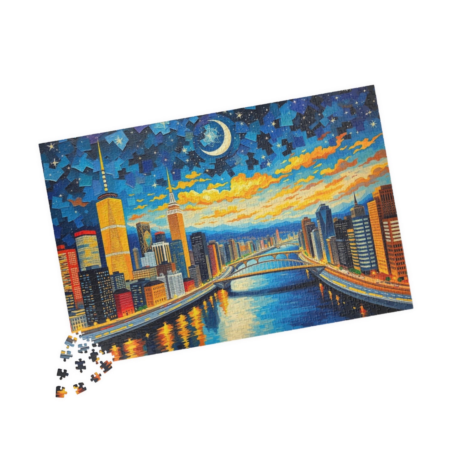Vibrant City at Night Mosaic Puzzle, Illuminated Skyscraper View, Bustling Urban City Lights Nightscape Jigsaw Game, Fun Family Game Night Puzzle The Puzzle Chest