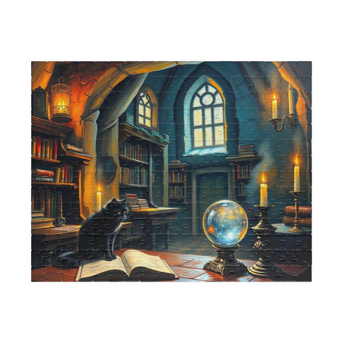 Mystical Library Puzzle, Enchanting Artwork Jigsaw, Cozy Game Night Activity, Cat Lovers Gift 252 pcs (Horizontal) Puzzle The Puzzle Chest