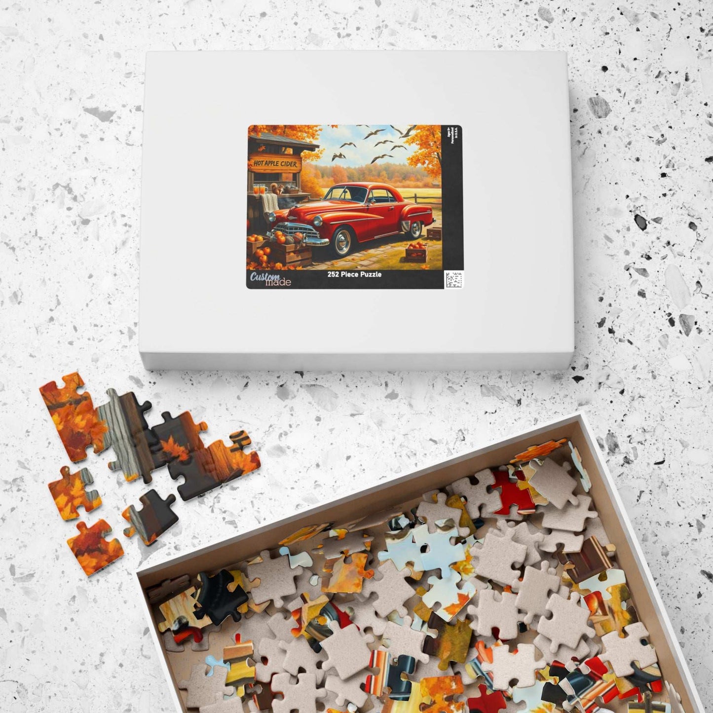 Apple Cider Stand Stop Fall Themed Jigsaw Puzzle - Retro Car Scene, Family Fun Activity, Autumn Decor Gift, Cozy Indoor Entertainment