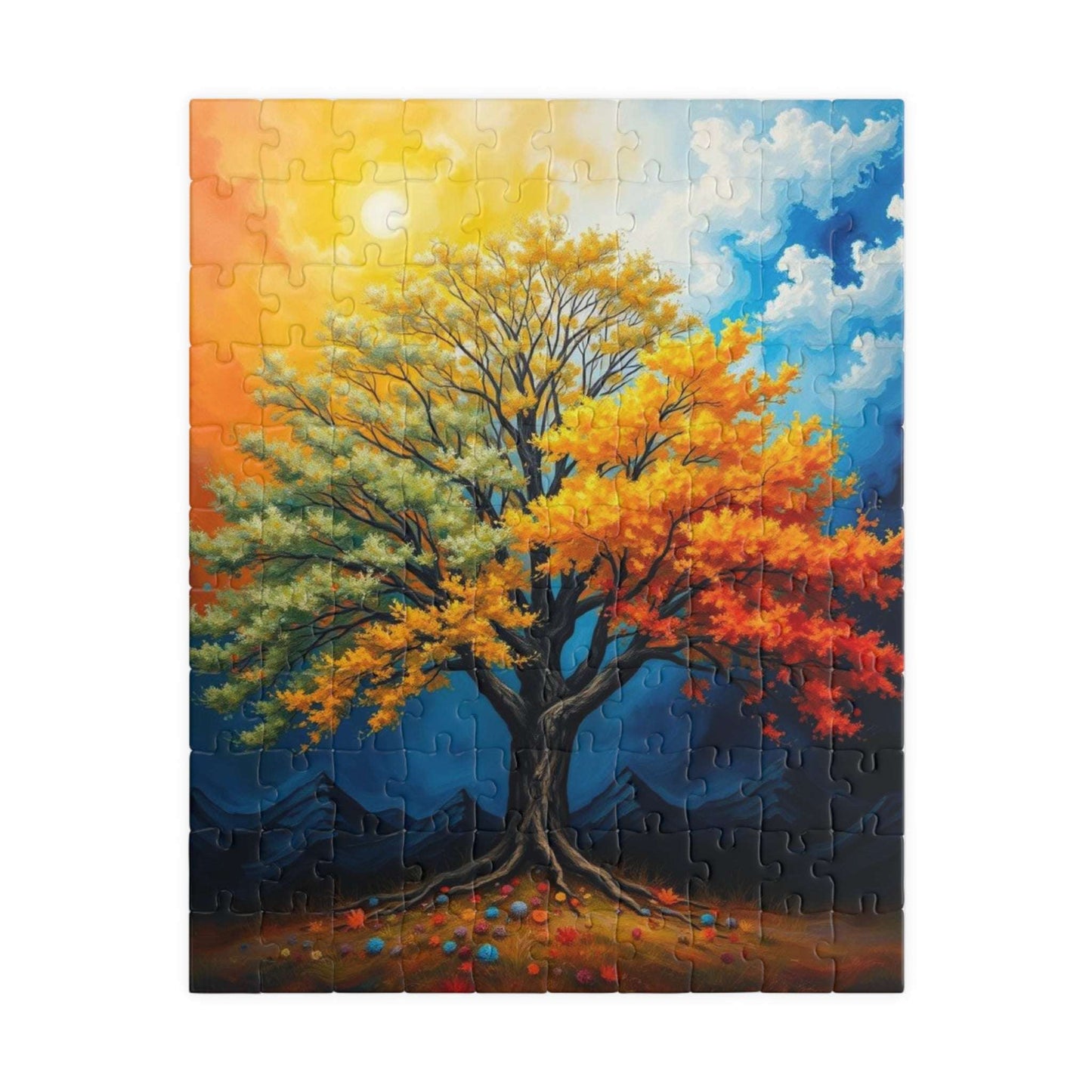 Vibrant Seasonal Tree Puzzle, Landscape Jigsaw Puzzle for Family Activity or Solo Fun, Nature Lovers Gift for Friends 110 pcs (Vertical) Puzzle The Puzzle Chest