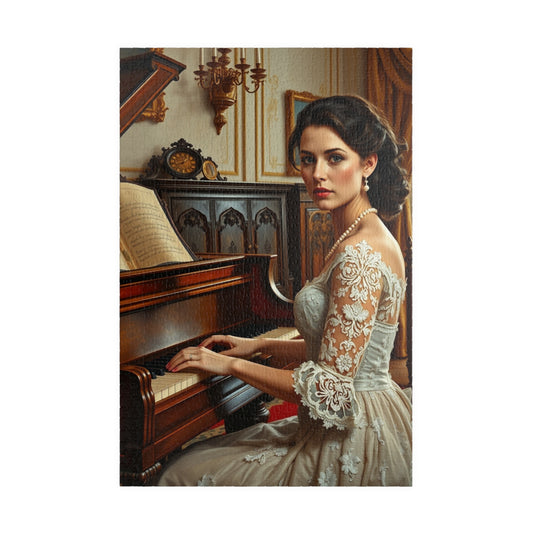 Victorian Woman Art Jigsaw Puzzle (110-1014 Piece), Vintage Drawing Room, Lady Playing Piano in Lace and Pearl Gown, Art Enthusiast Gift 1014 pcs (Vertical) Puzzle The Puzzle Chest