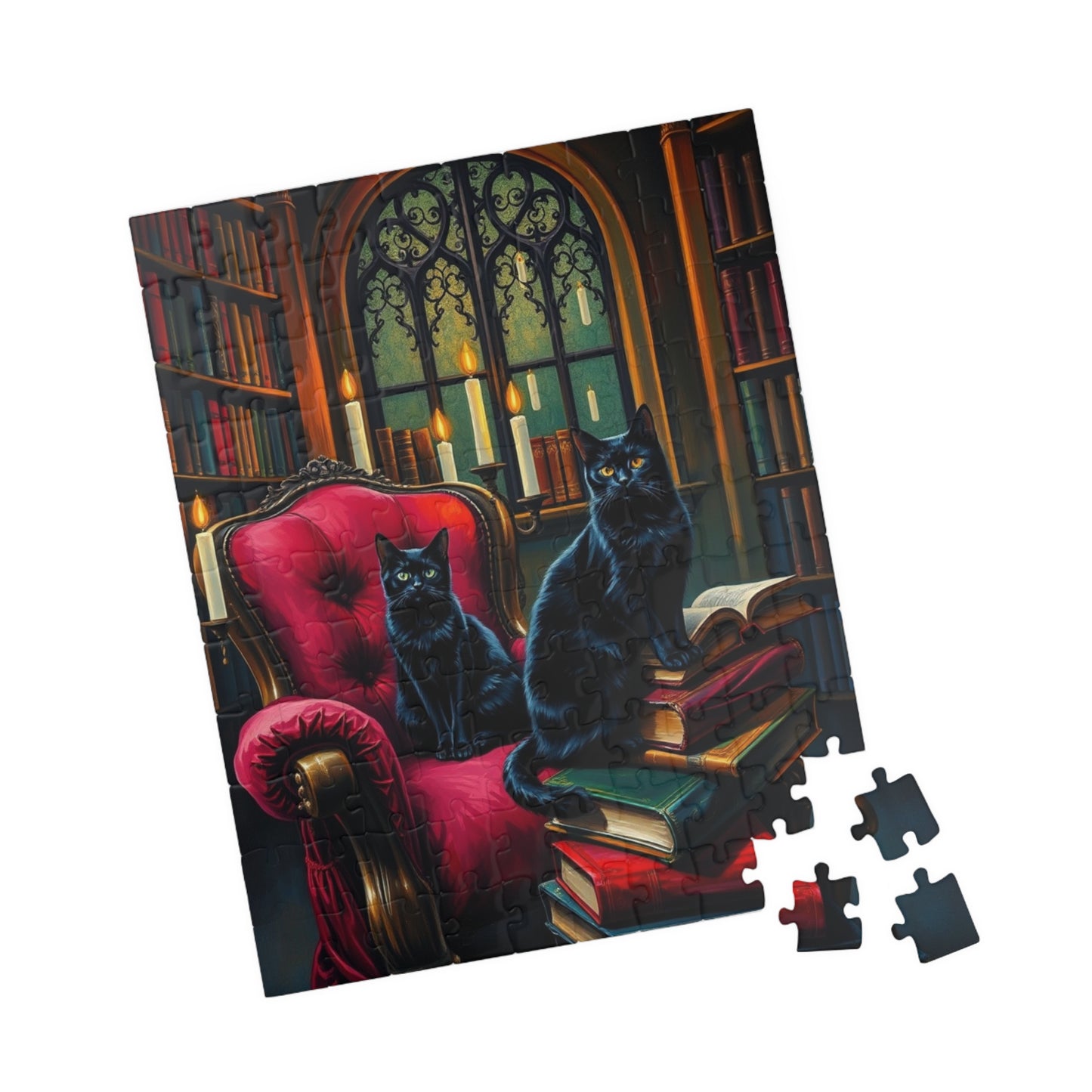 Black Cat Bookshelf Gothic Puzzle, Cozy Kittens in Library Study Room, Family Activity or Solo Fun, Pet Themed Puzzle, Animal Lover Gift Puzzle The Puzzle Chest