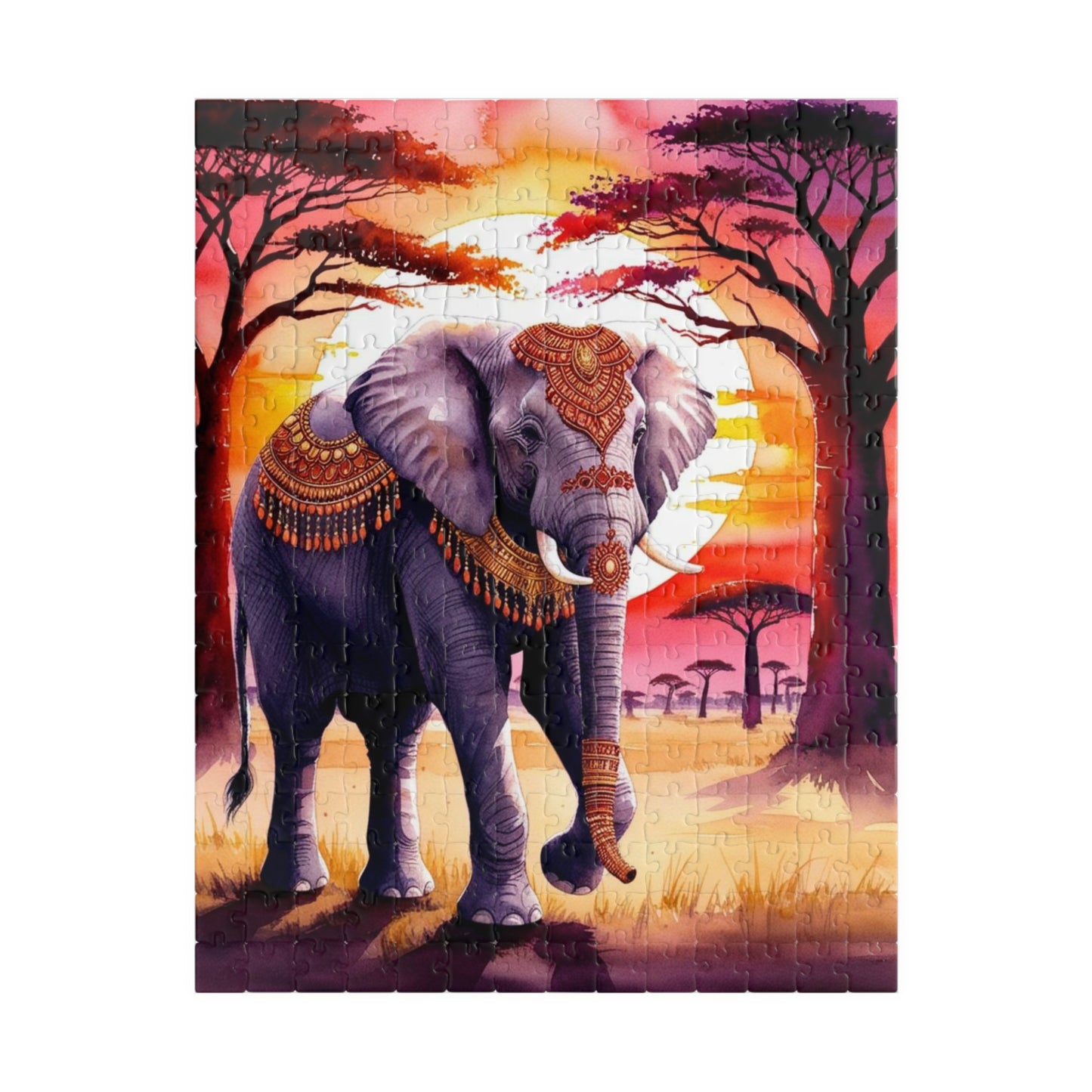 Puzzle, Sacred Elephant Golden Jewelry Henna Patterns, 110 252 520 1014 Piece, Jigsaw Game, Meditation Activity, Wildlife Gift, Elephant 252 pcs (Vertical) Puzzle The Puzzle Chest