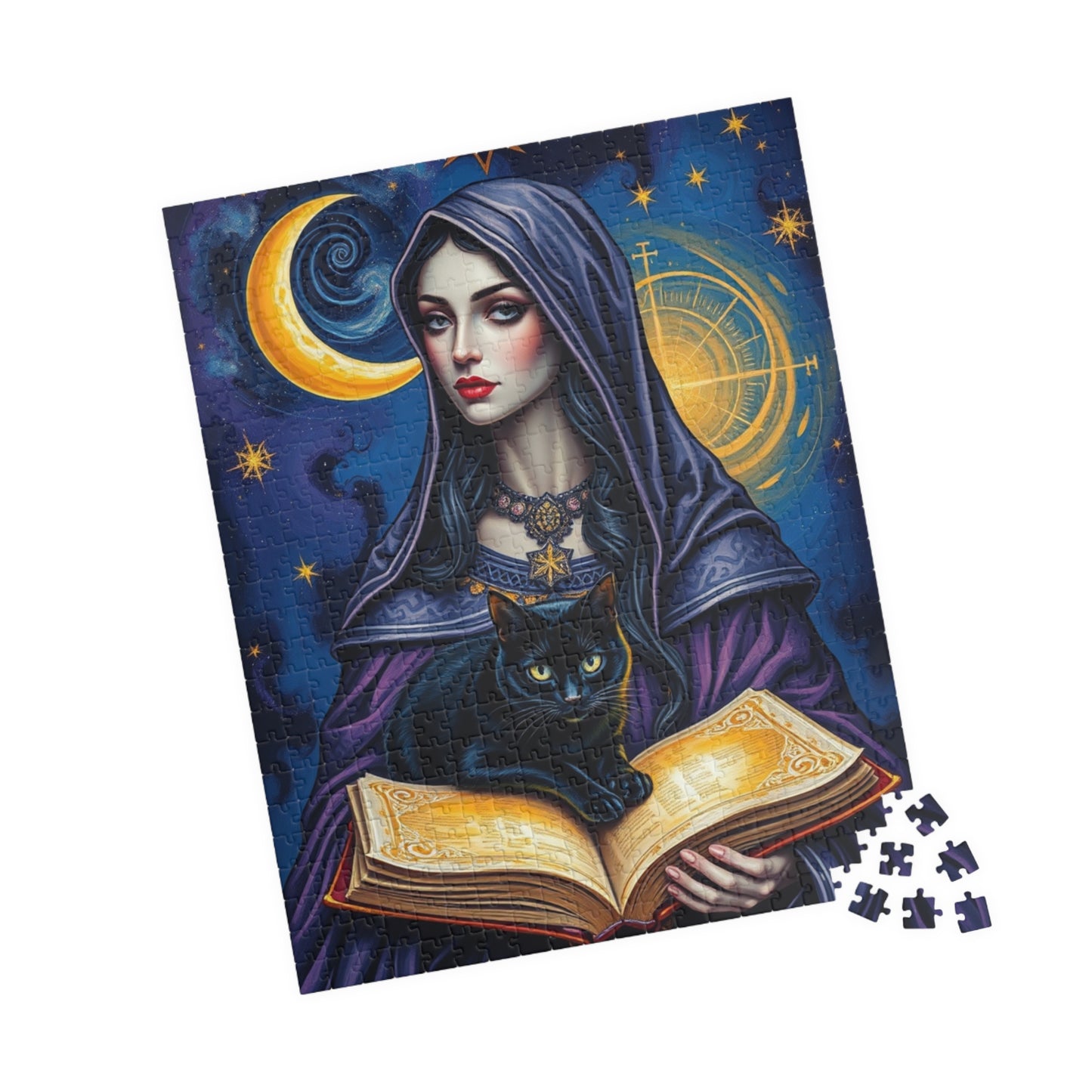 Gothic Tarot Card Puzzle, High Priestess Crescent Moon Swirling Galaxies, 110-1014-piece, Cosmic Celestial Jigsaw Game, Mystical Puzzle The Puzzle Chest