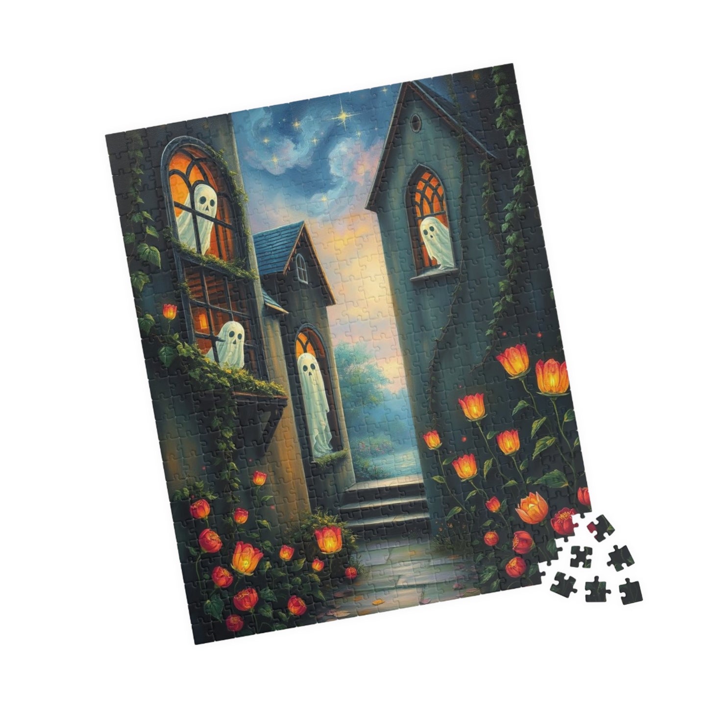 Hollow Window Watchers - Halloween Themed Ghost Jigsaw Puzzle, Fun Autumn Game, Family Activity, Halloween Decor, Gift for Puzzle Lovers