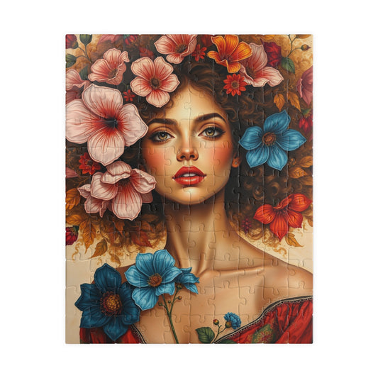 Floral Woman Puzzle, Portrait Art Jigsaw Puzzle for Adults, Unique Gift for Friends, Home Entertainment, Mindfulness Game, Relaxing Activity 110 pcs (Vertical) Puzzle The Puzzle Chest