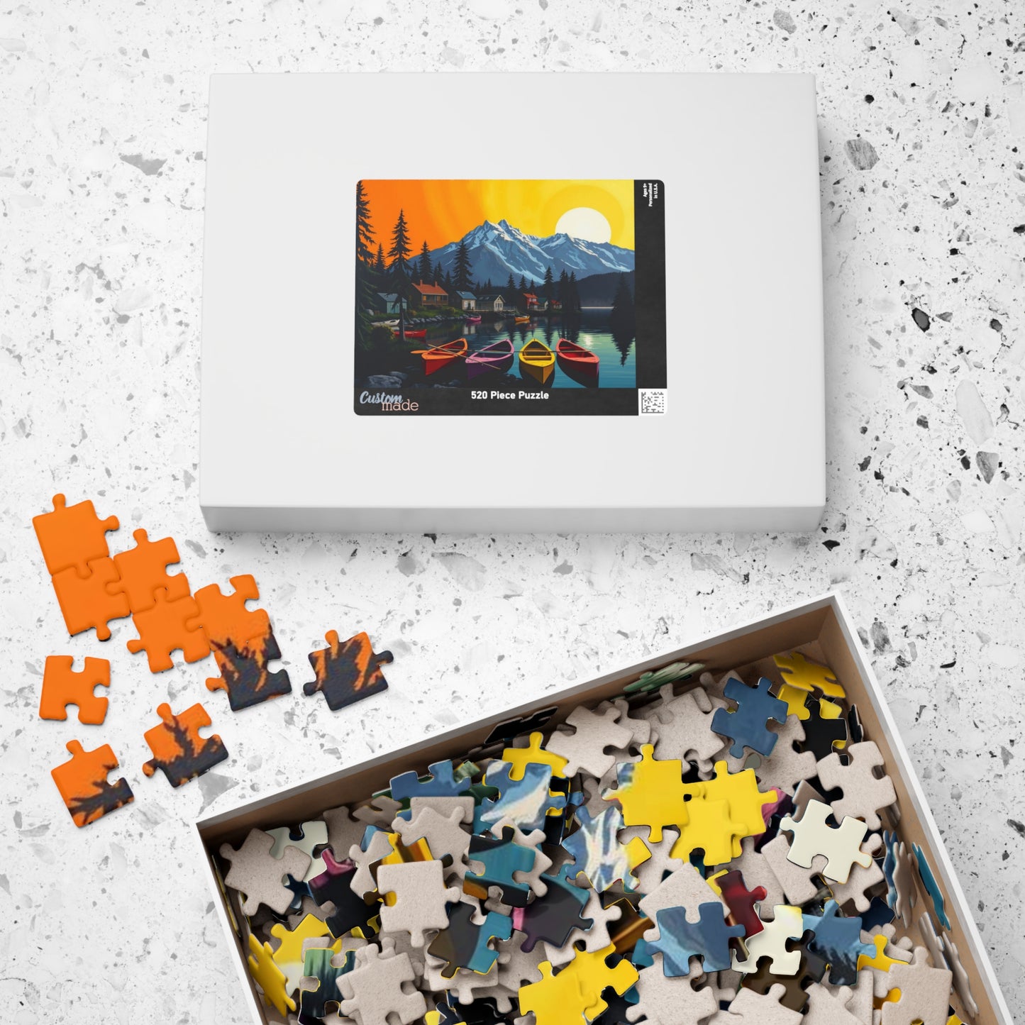 Banff Lakeside Village Puzzle for Adults, Nature Kayaks Trees Cabins and Mountains Jigsaw Game Puzzle The Puzzle Chest