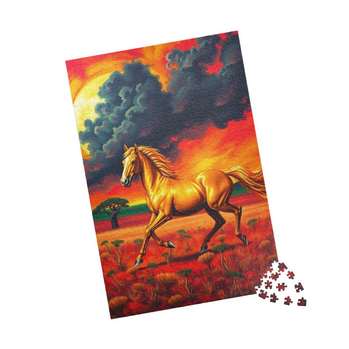 Golden Horse Sunset Puzzle, Art Equestrian Jigsaw Puzzle Game, Gift for Horse Lover, Family Night Mindful Home Entertainment, Adult Puzzle The Puzzle Chest