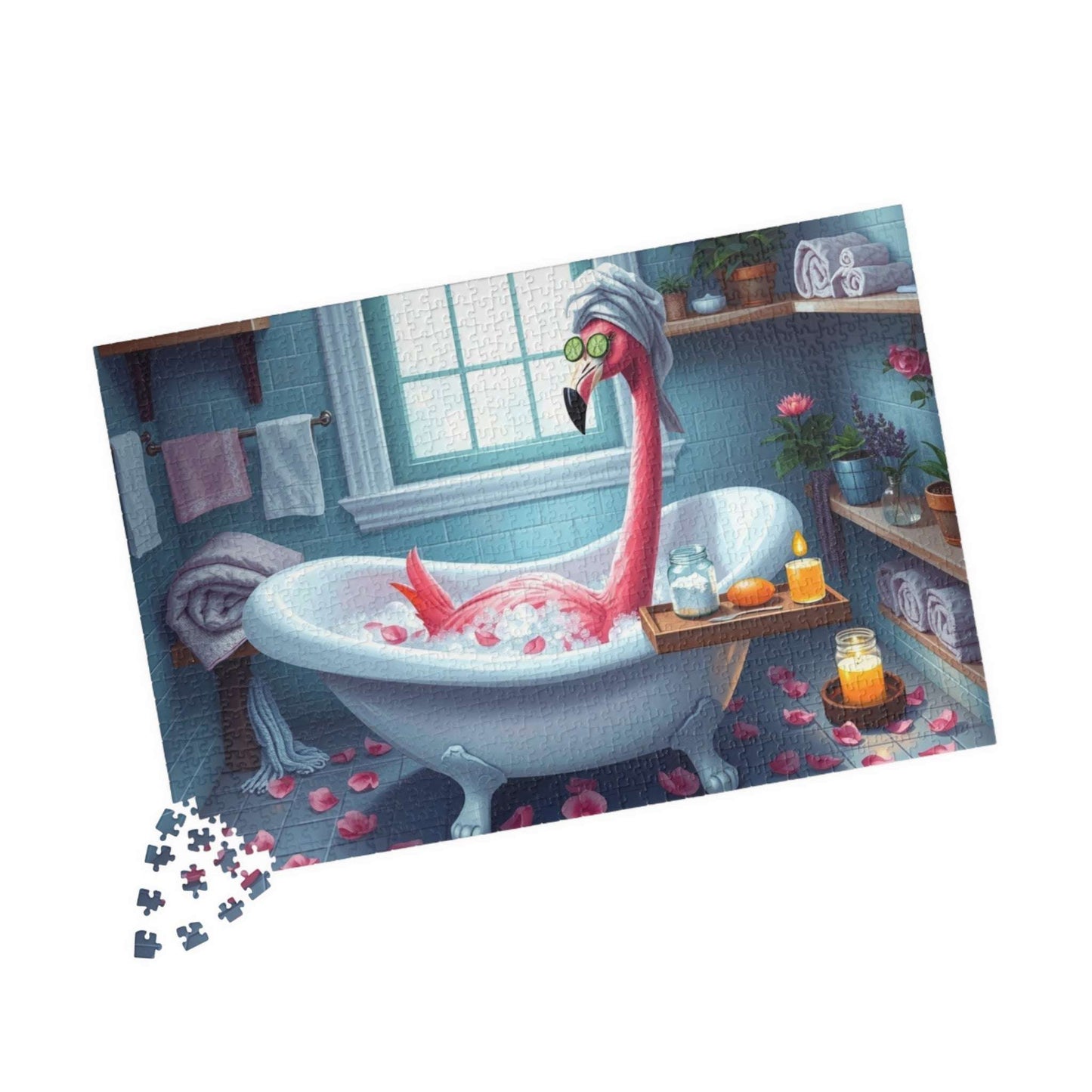 Flamingo Puzzle - 110, 252, 520, 1014-piece, Spa Vibes, Holiday Birthday Gift for Flamingo Lovers, Family Activity, Home Decor, Puzzle Night