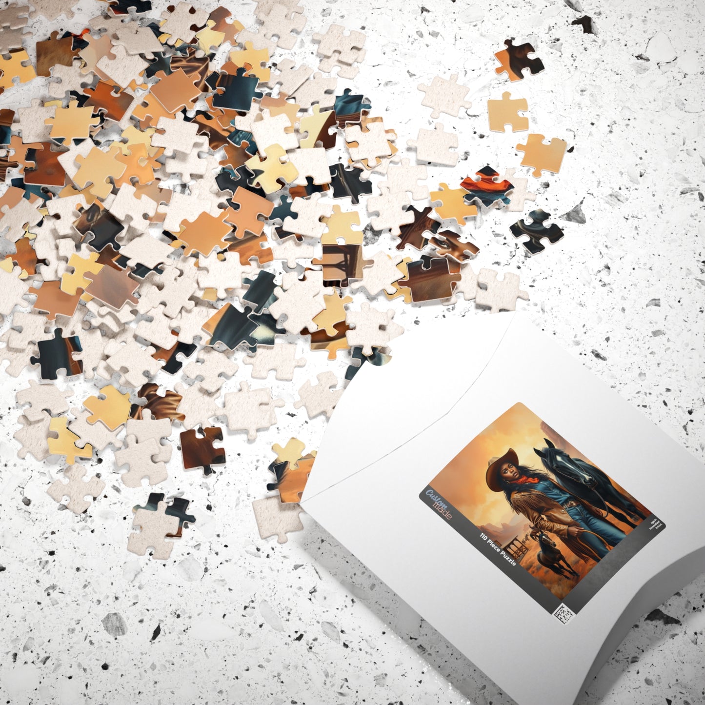 Black Cowgirl Puzzle (110-1014 Piece), Western Landscape with Horse and Saloon Jigsaw Game, Wild West Frontier Desert Scene with Mustangs Puzzle The Puzzle Chest