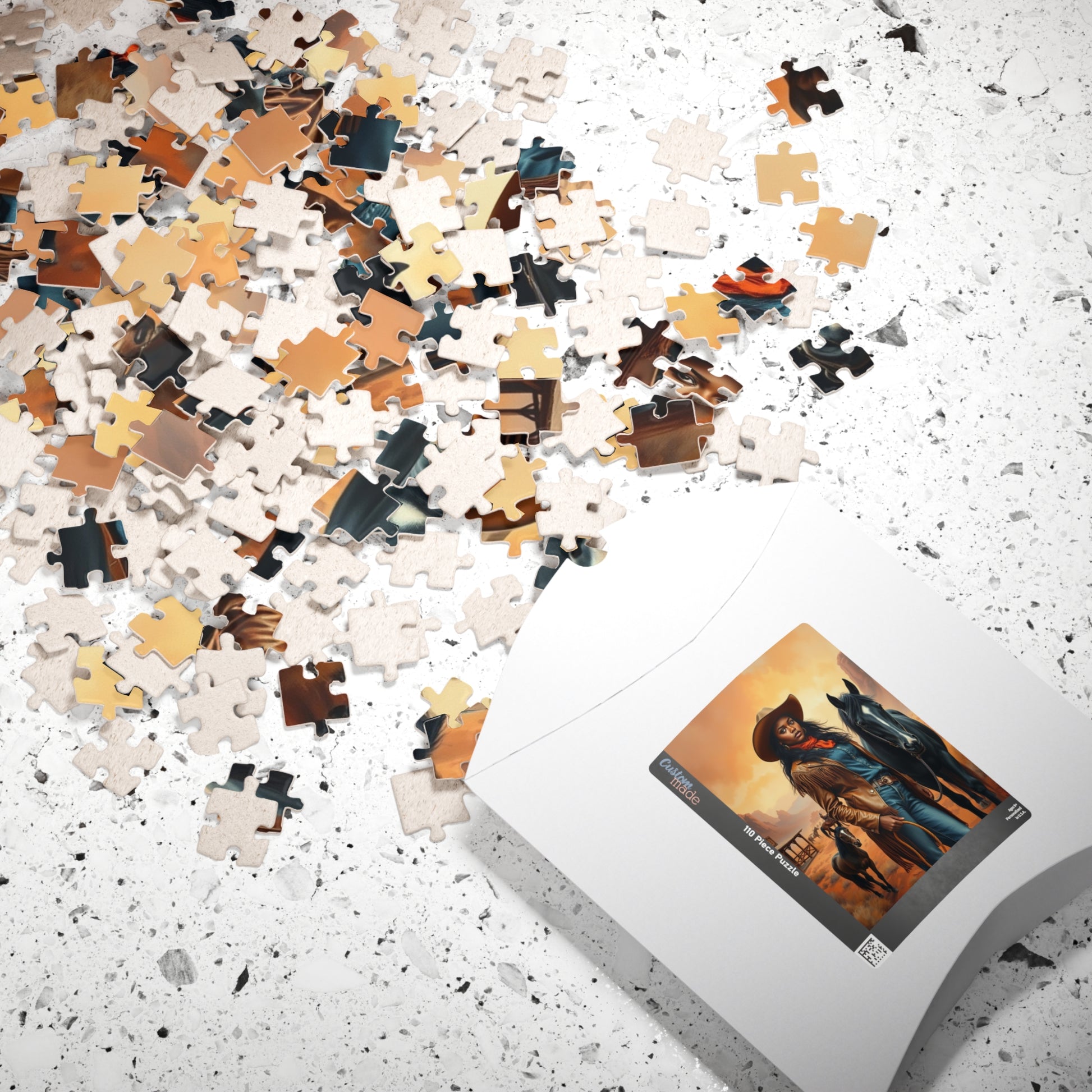 Black Cowgirl Puzzle (110-1014 Piece), Western Landscape with Horse and Saloon Jigsaw Game, Wild West Frontier Desert Scene with Mustangs Puzzle The Puzzle Chest